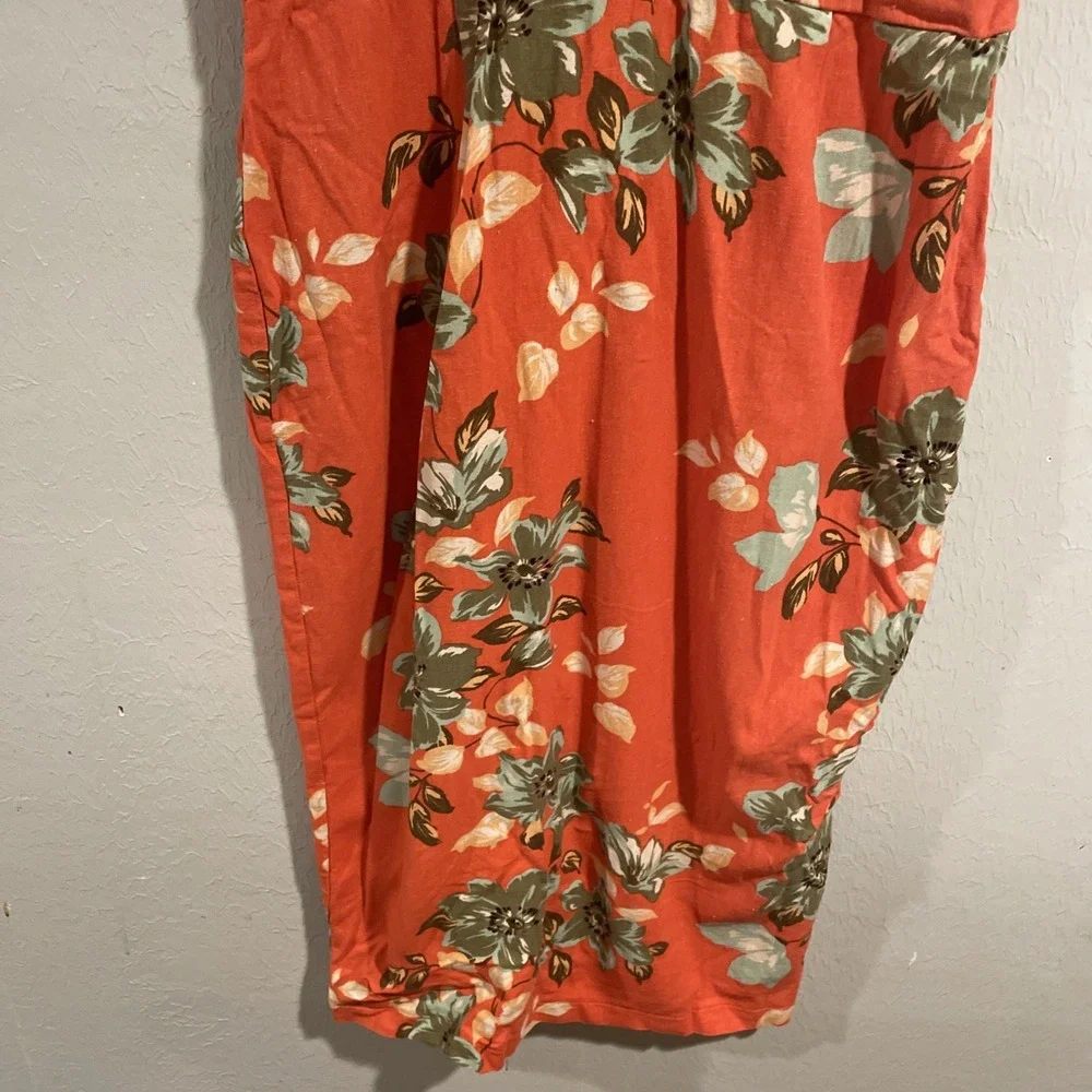 FKSP Coral Floral Midi Dress‎ Linen Blend SUNRISE SUNSET COLLECTION 